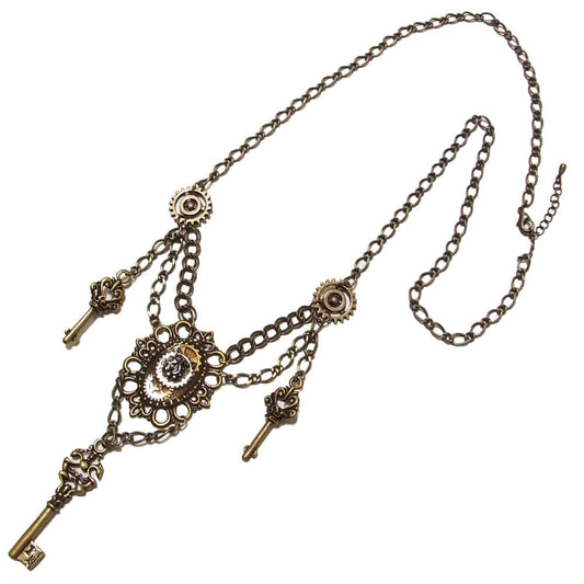 【steampunk】歯車スチームパンク 鍵 アンティークゴールド ギア メタル チェーン ネックレス