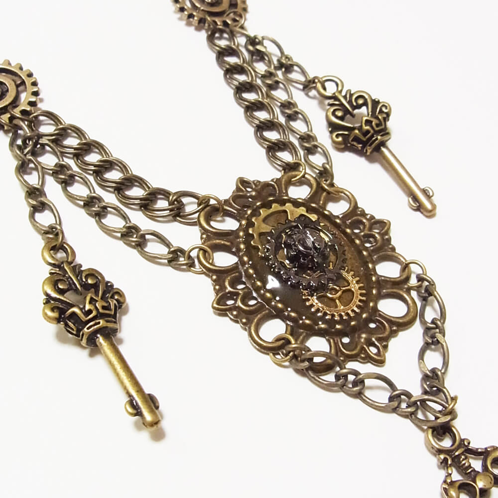 【steampunk】歯車スチームパンク 鍵 アンティークゴールド ギア メタル チェーン ネックレス