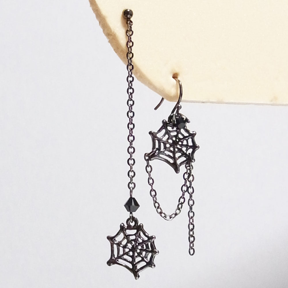 Halloween 蜘蛛の巣 スパイダー アシンメトリー ピアス ハロウィン