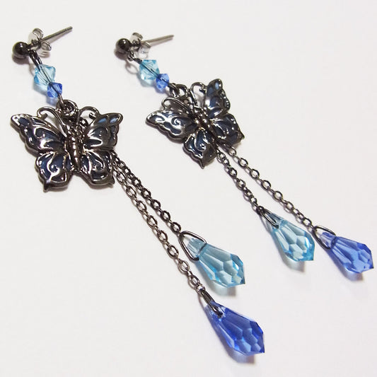 ピアス ステンド 蝶 ブルー パープル カラー クリスタル ゴスロリ