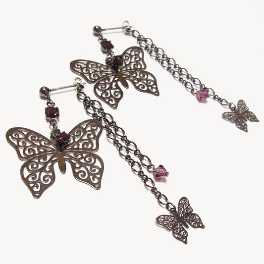 ステンド 蝶 ダブル バタフライ バック スイング ピアス