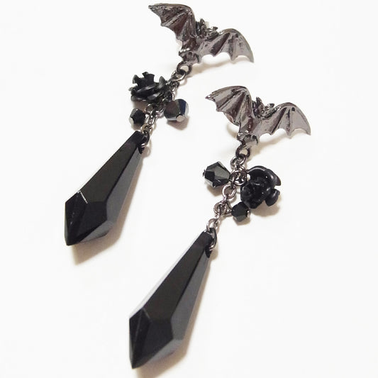 ピアス ゴスロリ コウモリ ブラックカット 黒薔薇