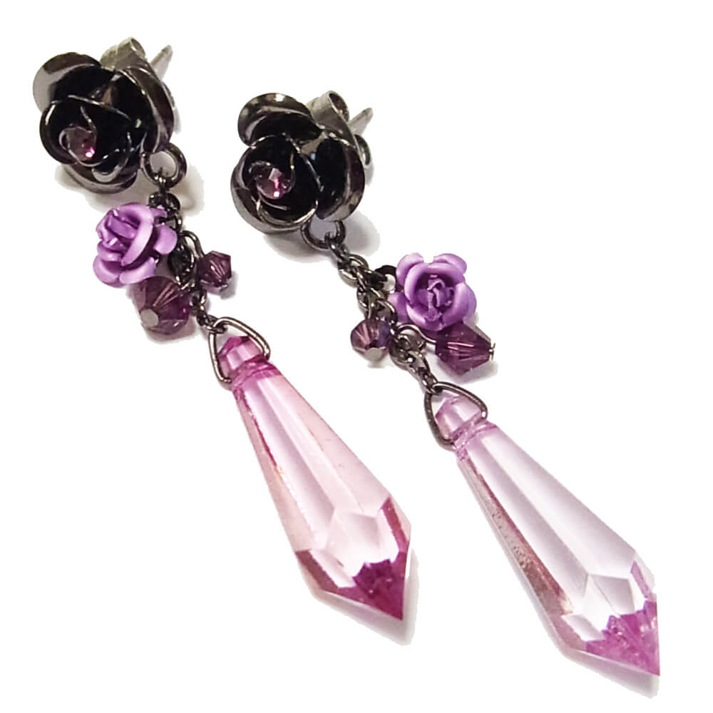 ピアス ゴスロリ ゴシック 薔薇 クリアー カラー カット ローズガーデン