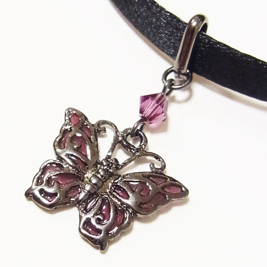 ティアーズヘブン チョーカー 蝶 ステンド サテン 細め カラー ブルー パープル