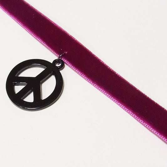 ピースマーク パープル ベルベット チョーカー 紫