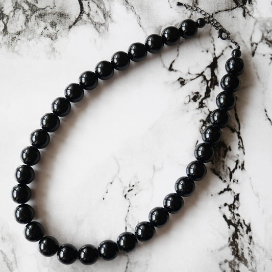 ブラック ボール 黒 玉 ネックレス ストレート14ミリ