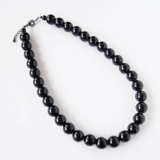 ブラック ボール 黒 玉 ネックレス ストレート14ミリ