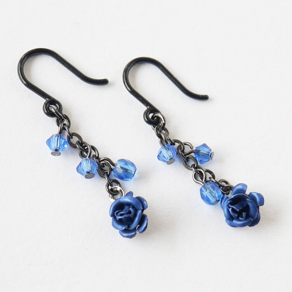 【ノンアレルギー】ガンメタ 青薔薇 mini ブルー ローズ ピアス
