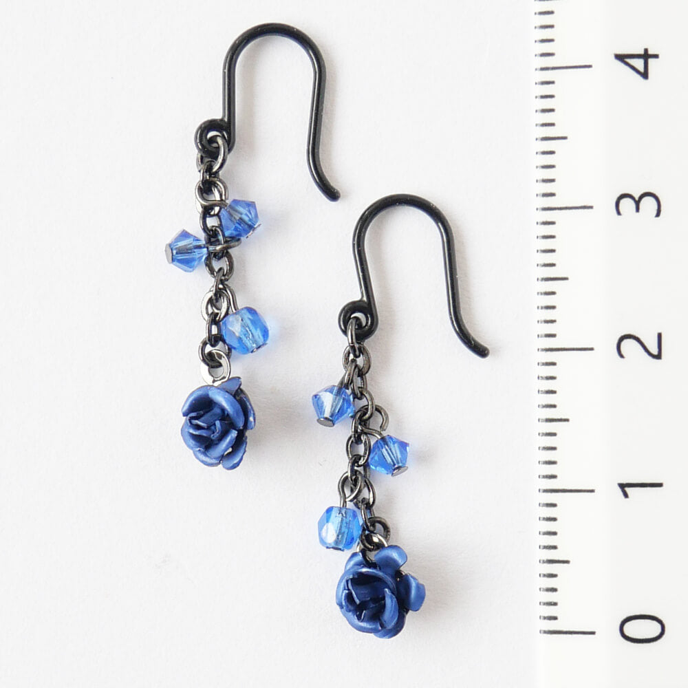 【ノンアレルギー】ガンメタ 青薔薇 mini ブルー ローズ ピアス