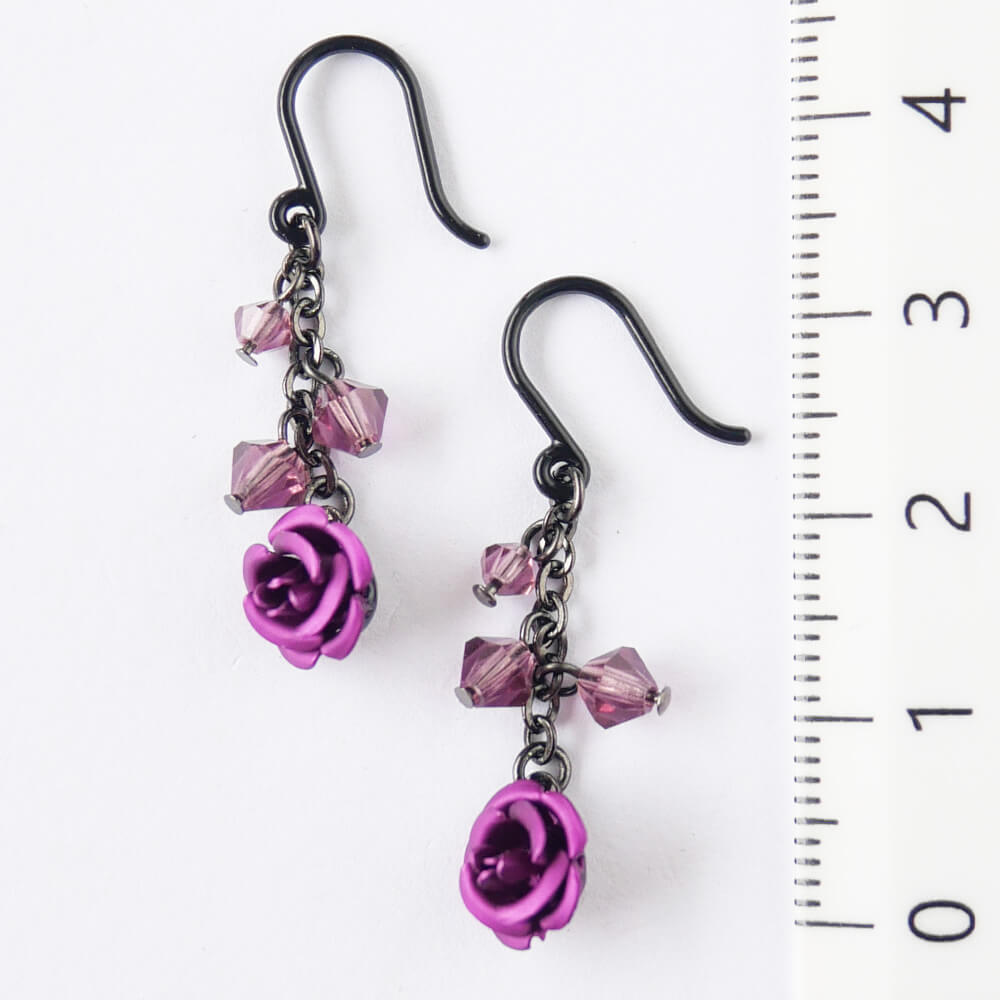 [Hypoallergenic] Gunmetal Purple Rose Mini Rose Earrings