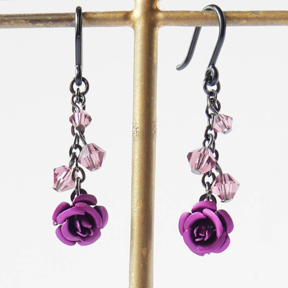 [Hypoallergenic] Gunmetal Purple Rose Mini Rose Earrings