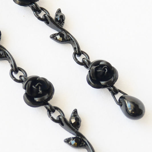 樹脂ポスト ロングピアス 黒塗装 ブラックローズ