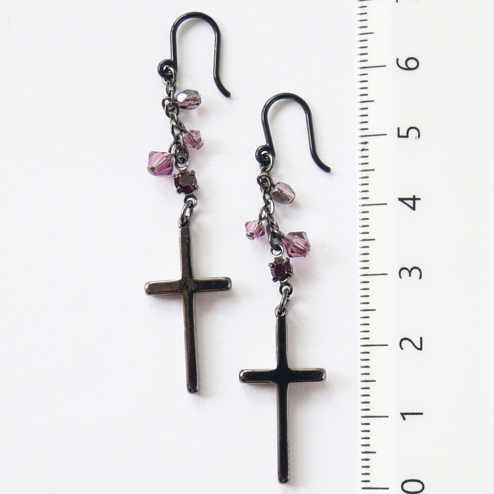 【ノンアレルギー】ガンメタ クロス mini ロング 樹脂ポスト ピアス 十字架