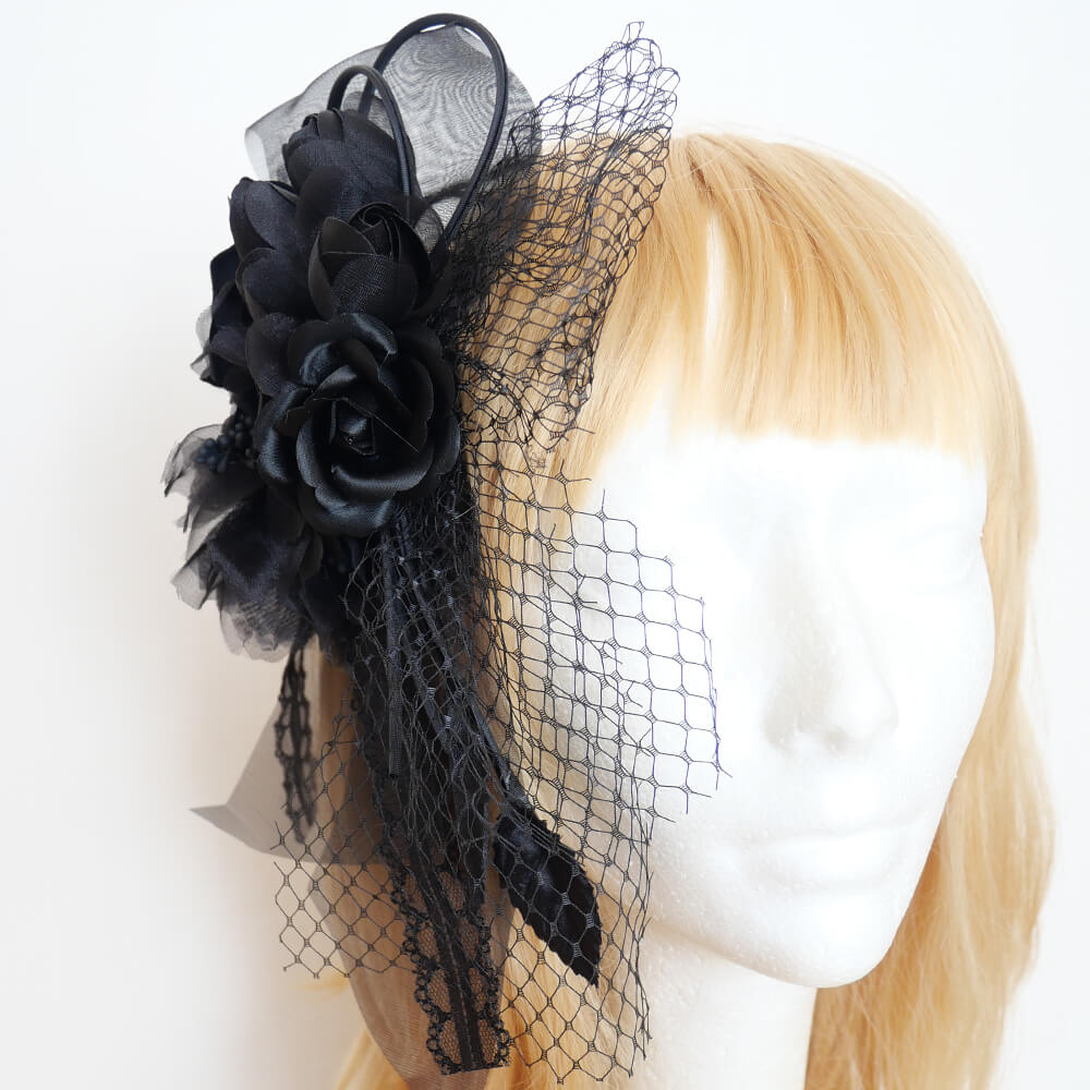 黒薔薇 ブラック ブーケ リーフ ネット コサージュ ヘッド アクセサリー