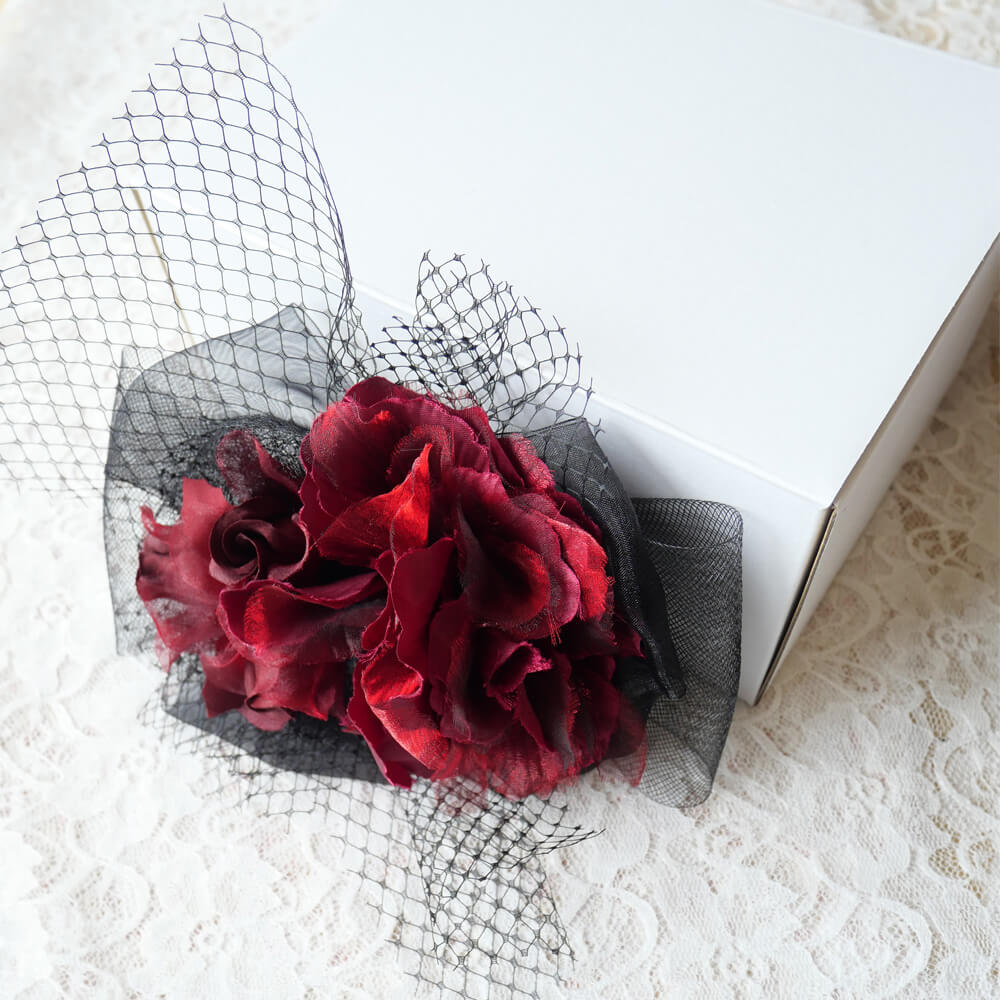 コサージュ ワイン レッド フラワー ブーケ ヘッドアクセサリー
