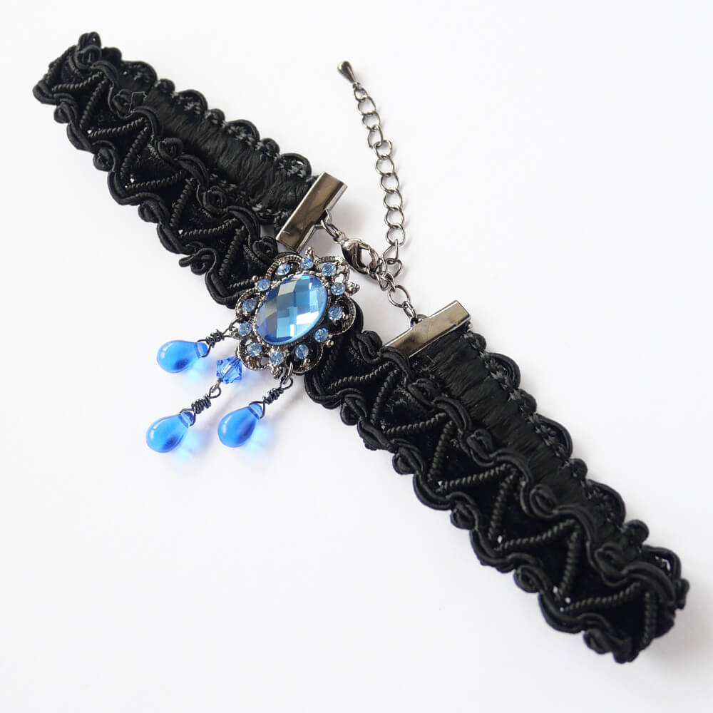 チョーカー レディース ブルー ドロップ クリスタル ブラック ブレード