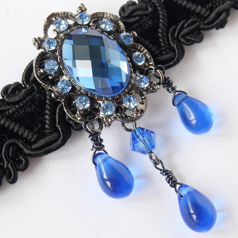 チョーカー レディース ブルー ドロップ クリスタル ブラック ブレード