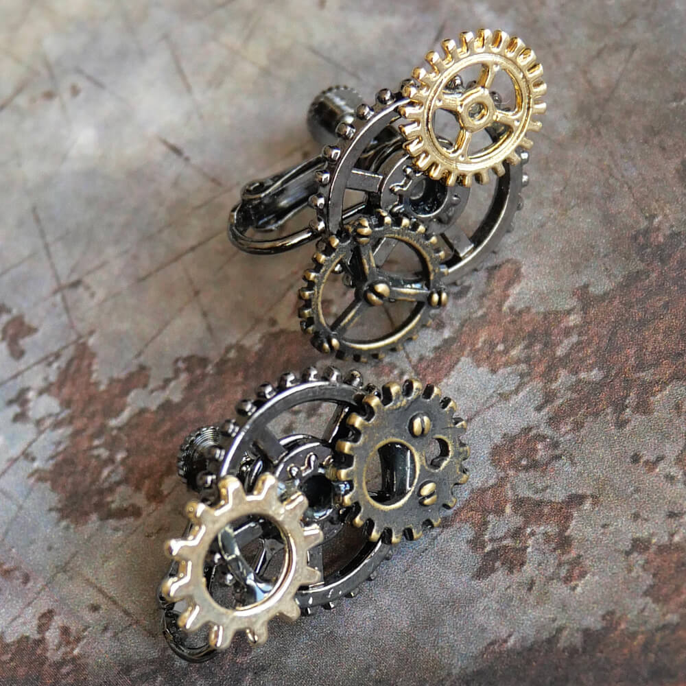 steampunk 歯車 ギア スチームパンク イヤリング ミックスカラー