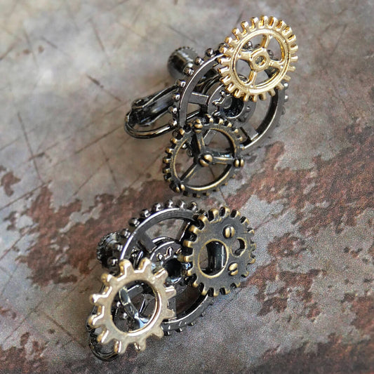 steampunk 歯車 ギア スチームパンク イヤリング ミックスカラー