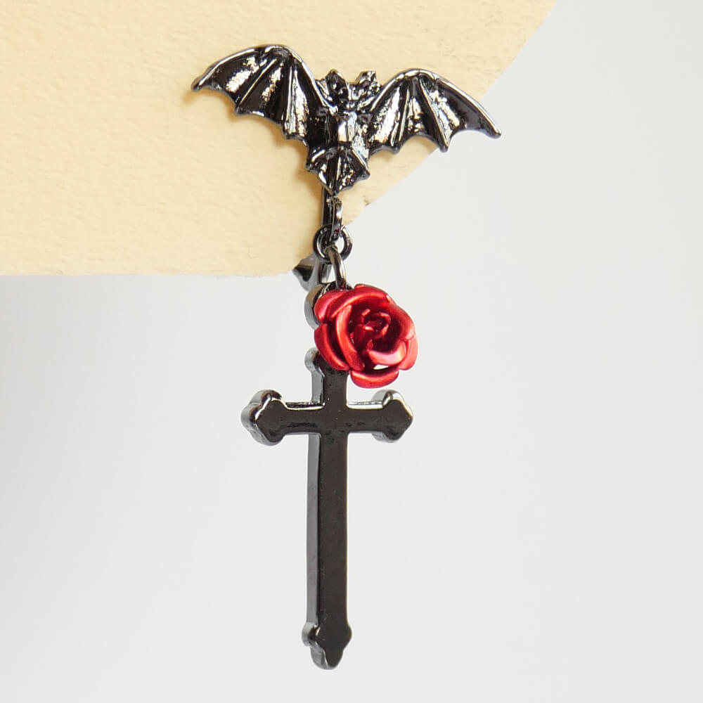 蝙蝠 赤薔薇 十字架 ゴスロリ イヤリング
