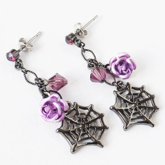 紫薔薇＆蜘蛛の巣ピアス