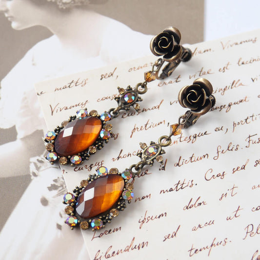 Antique Rose Brown Mirror Earrings
