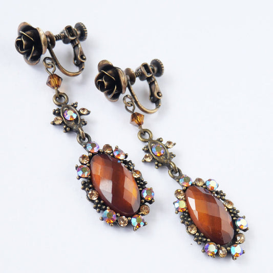 Antique Rose Brown Mirror Earrings