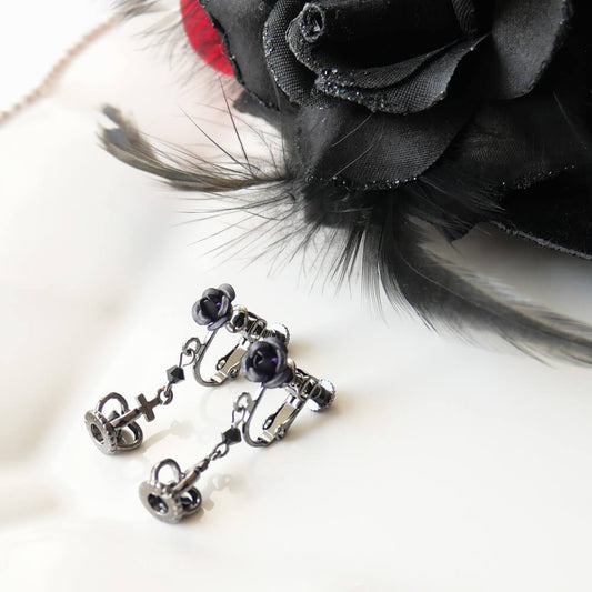 控えめゴスロリ イヤリング 薔薇 王冠 小さめ