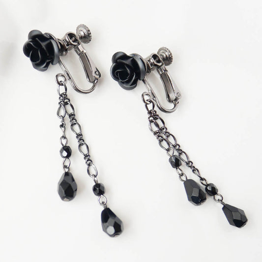 黒薔薇 ブラックストーン ガンメタ イヤリング