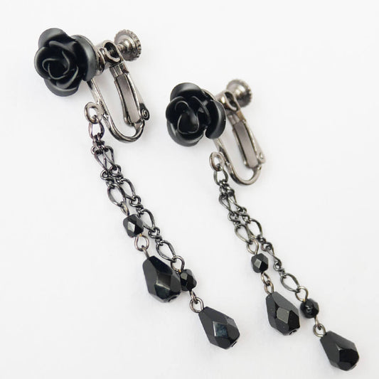 黒薔薇 ブラックストーン ガンメタ イヤリング