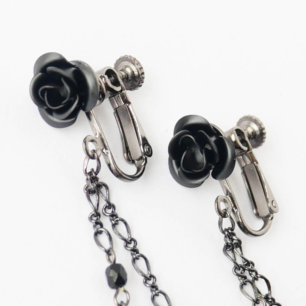 黒薔薇 ブラックストーン ガンメタ イヤリング