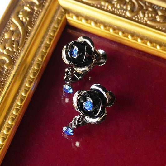 薔薇 ローズ ワンストーン イヤリング ガンメタ ミニ 揺れる ゴシック ゴスロリ 日本製