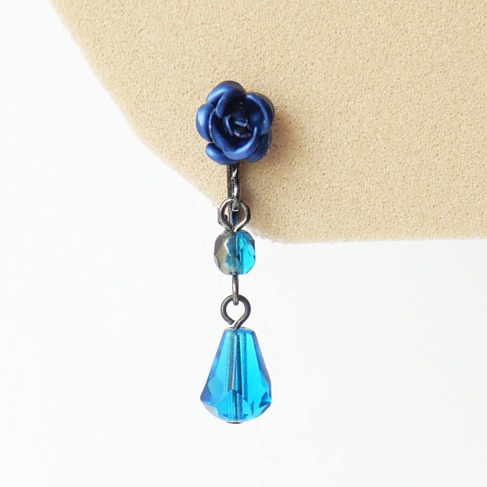 Blue Rose & Blue Crystal Earrings