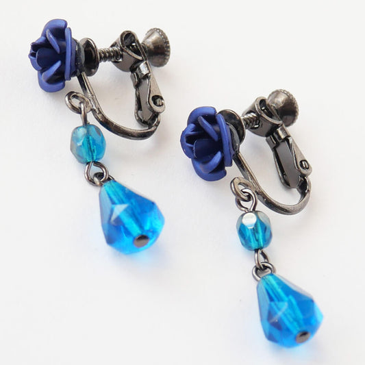 ブルーローズ＆ブルークリスタルイヤリング