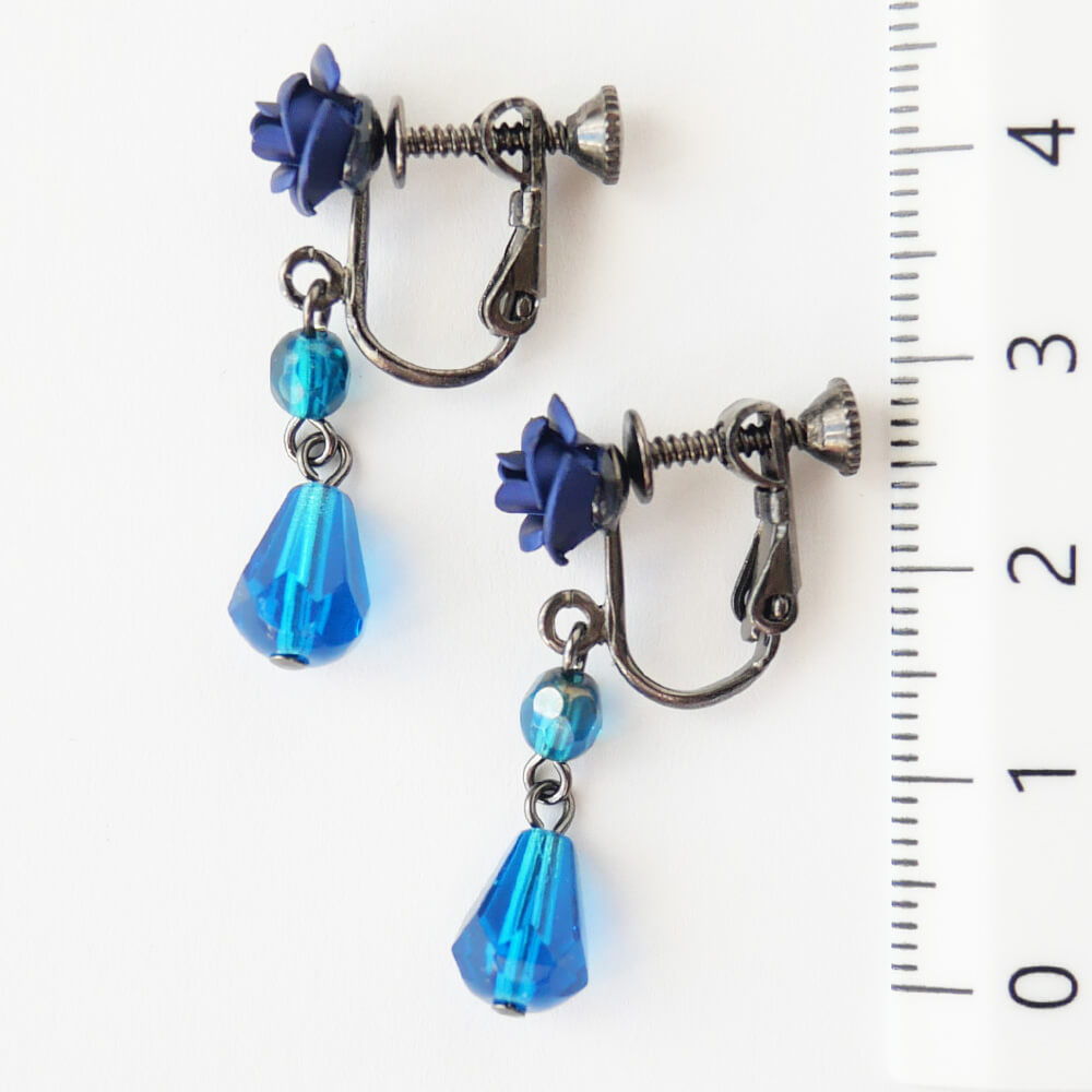 ブルーローズ＆ブルークリスタルイヤリング