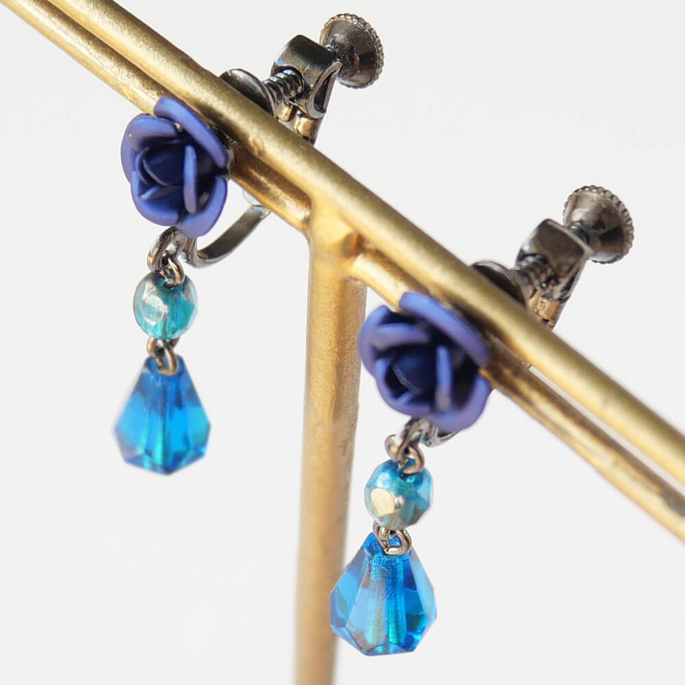 ブルーローズ＆ブルークリスタルイヤリング