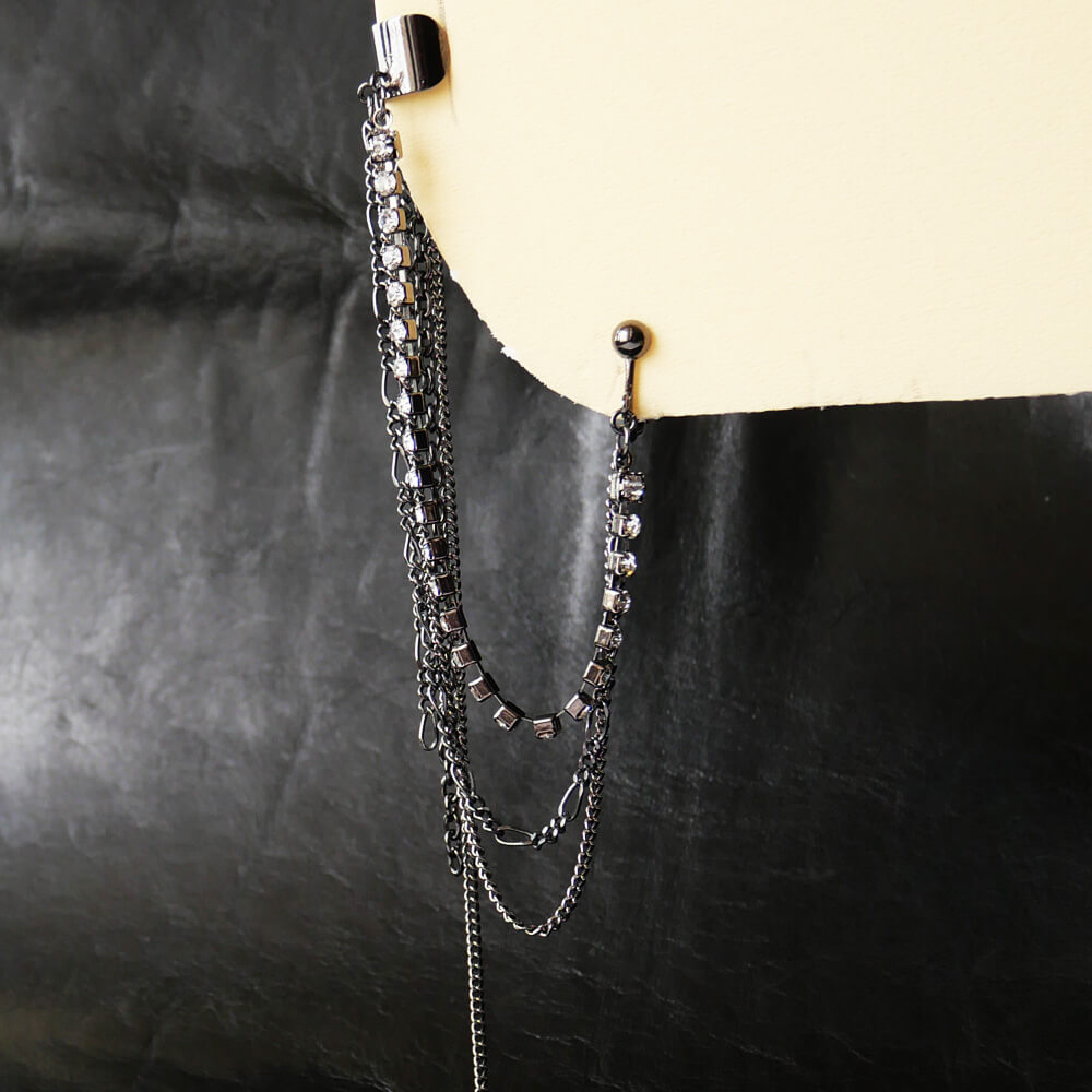 [Gothic Style] Triple Chain Rhinestone Ear Cuff (Single Ear)