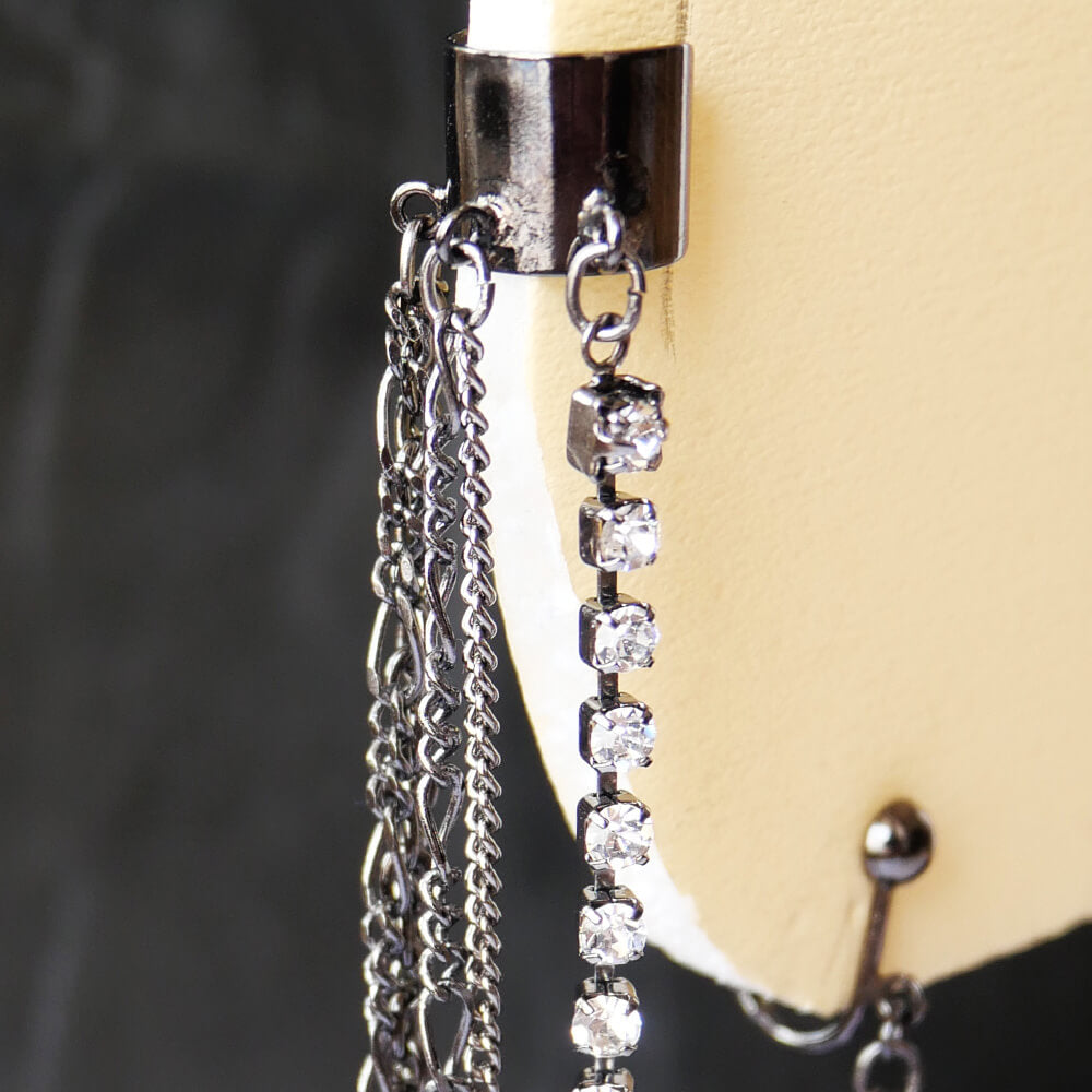 [Gothic Style] Triple Chain Rhinestone Ear Cuff (Single Ear)