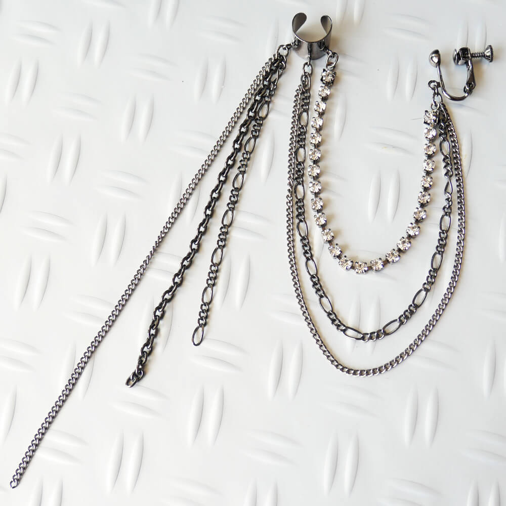 [Gothic Style] Triple Chain Rhinestone Ear Cuff (Single Ear)