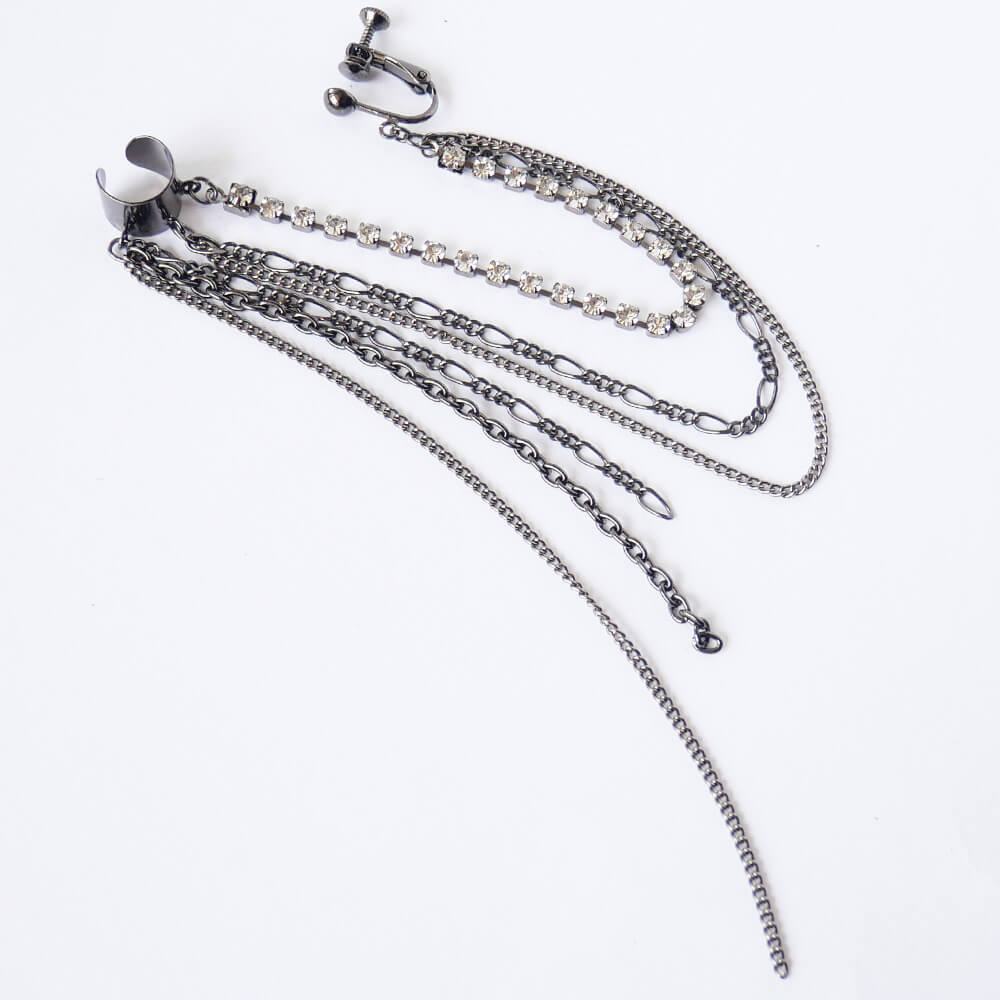 [Gothic Style] Triple Chain Rhinestone Ear Cuff (Single Ear)