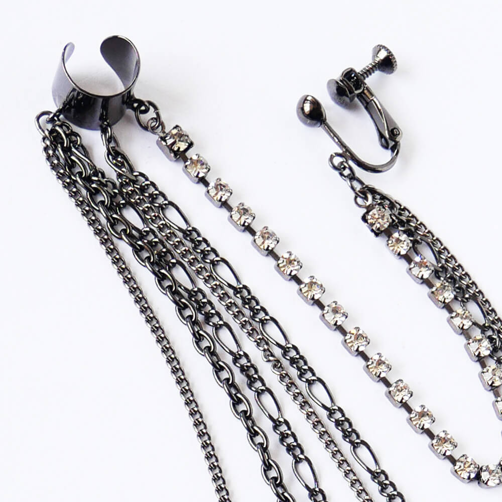 [Gothic Style] Triple Chain Rhinestone Ear Cuff (Single Ear)