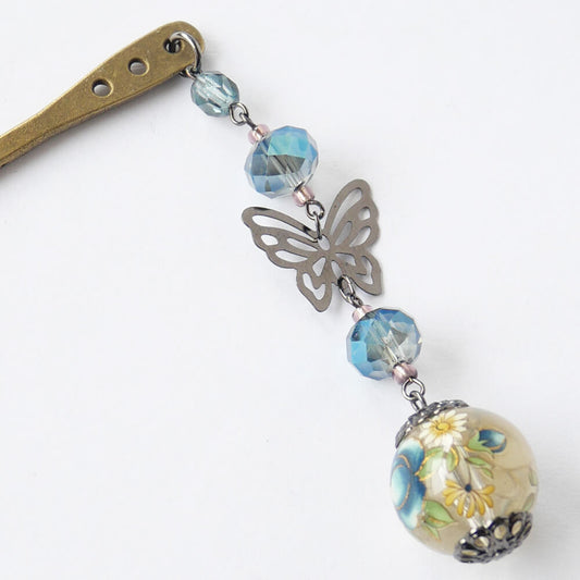Kanzashi Hair Stick - Black Butterfly Transfer Bead with Stone - Gothic Lolita