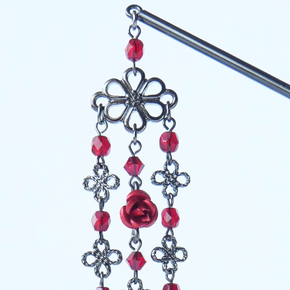 【ゴスロリ簪】赤 薔薇 黒かんざし バラ レッド