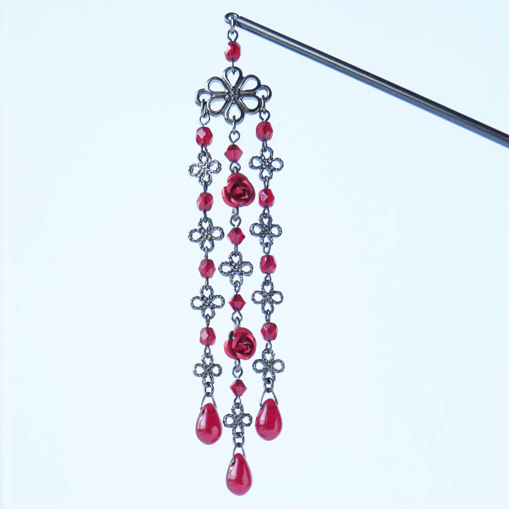 【ゴスロリ簪】赤 薔薇 黒かんざし バラ レッド