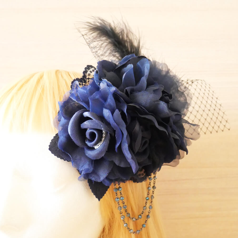 Blue Rose Headdress Gothic Rose Hair Accessory Jirai-kei Gothic Lolita Lolita