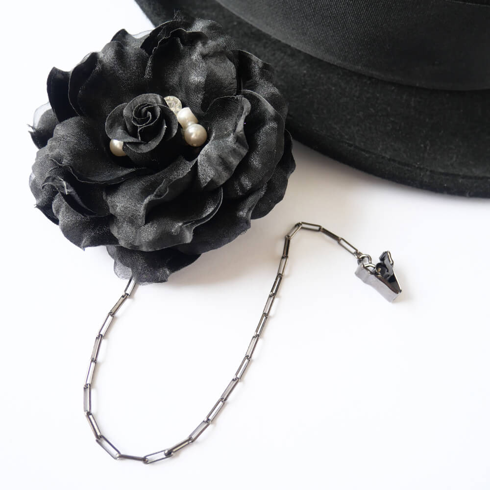帽子クリップ 黒薔薇 ブラック フラワー ゴスロリ  メタル チェーン ハット