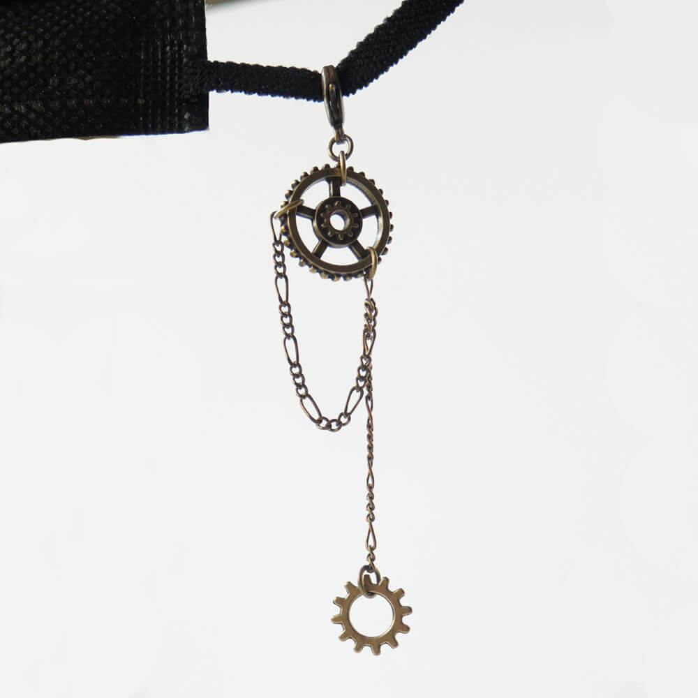 【steampunk】マスクチャーム スチームパンク 歯車 ロング チェーン レディース ギア