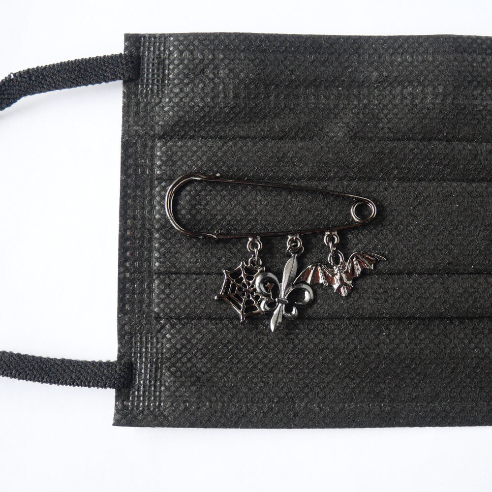 Mask Charm Fit Pin Gunmetal Gothic & Lolita Bat Spiderweb Fleur-de-lis Kilt Pin