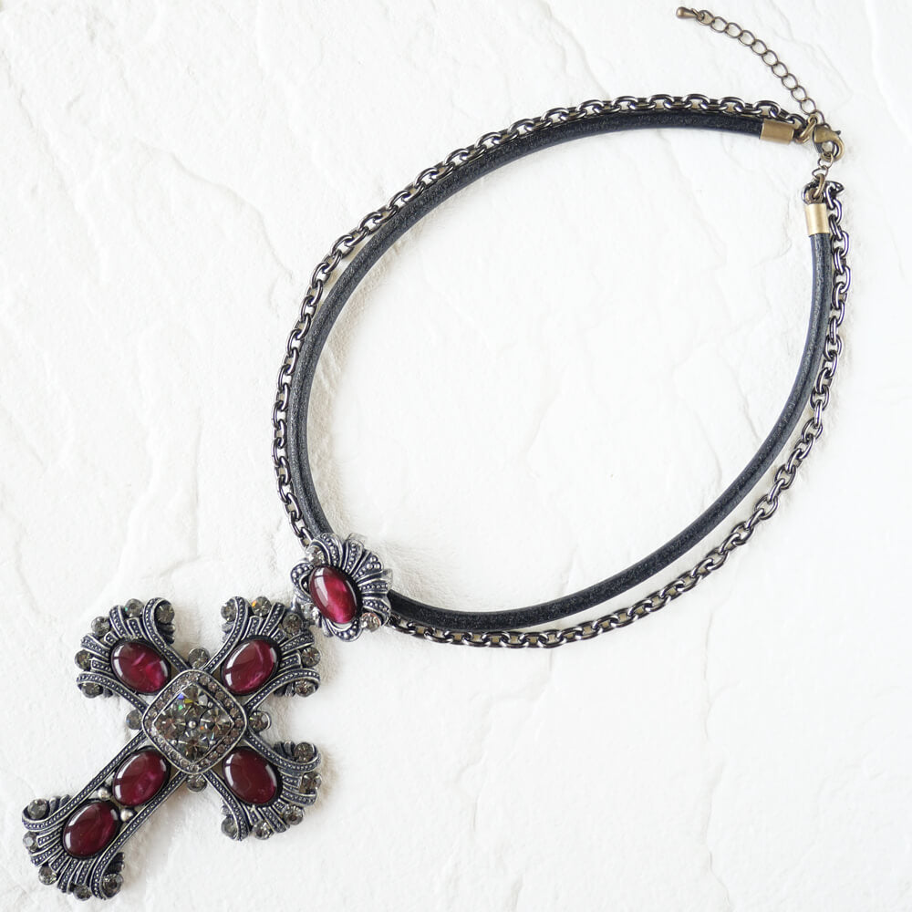 Cross Necklace Leather Chain Choker