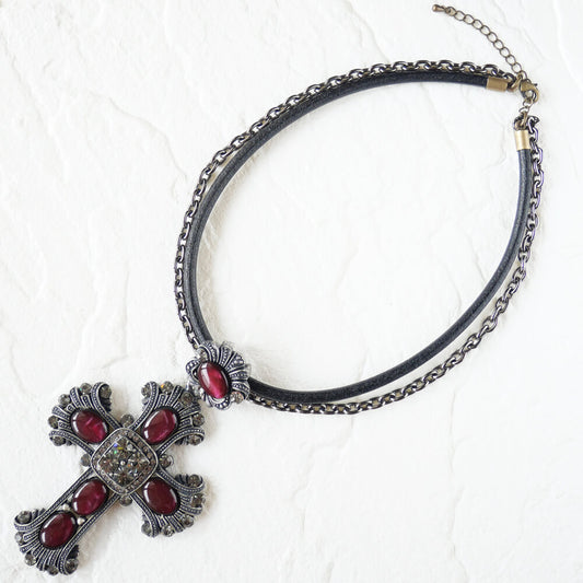 Cross Necklace Leather Chain Choker